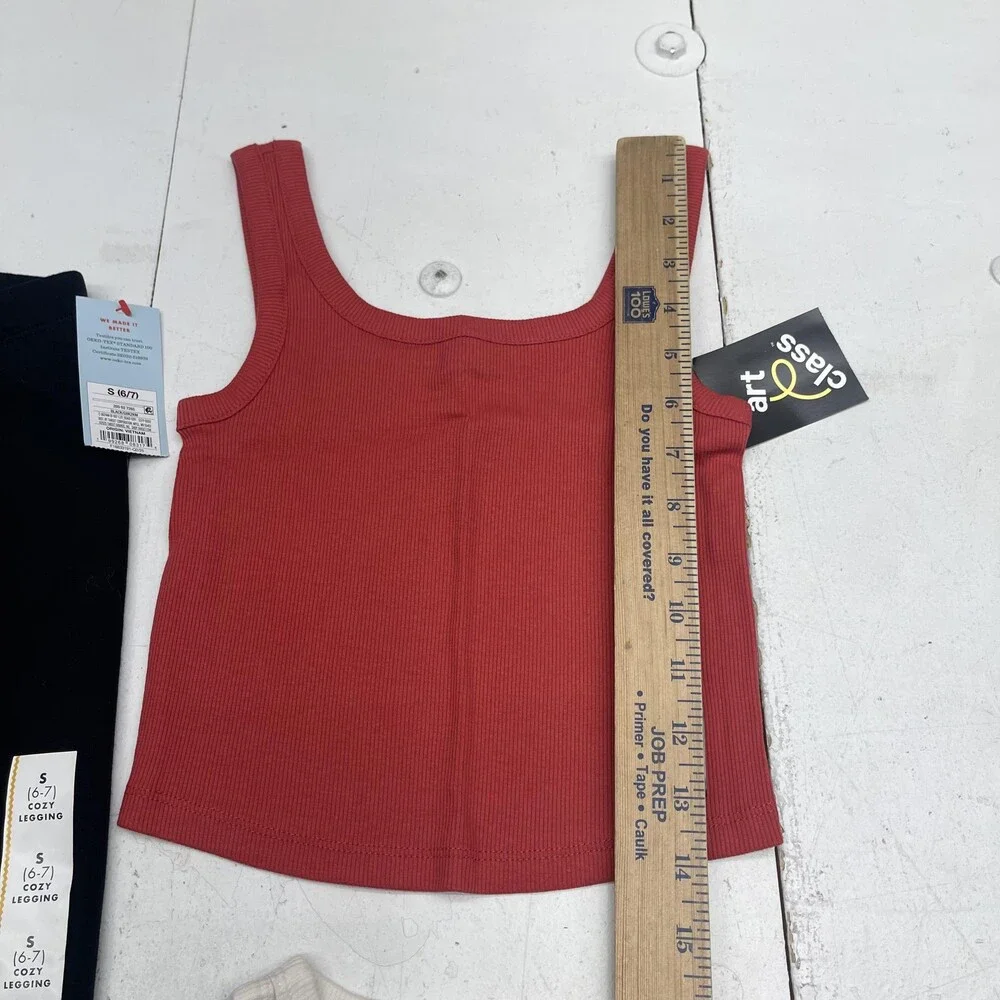 Cat & Jack Art Class Outfit Set Girls Small 6-7 Red Cream Tanks Black Leggings